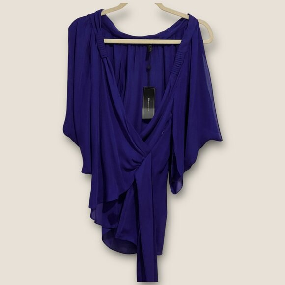 NWT: BCBGMAXAZRIA SILK WRAP TOP WITH OPEN SLEEVES, SZ: S - Picture 1 of 14